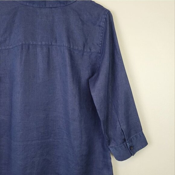 CHICO'S linen button down blouse navy blue S - Picture 4 of 10